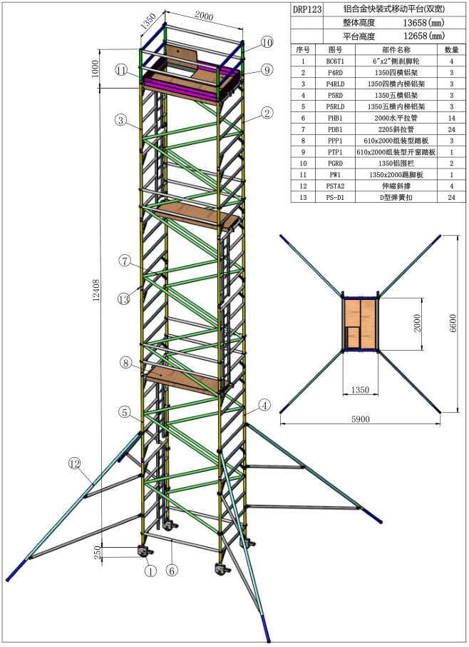12.65米阔架直爬铝合金脚手架DRP123